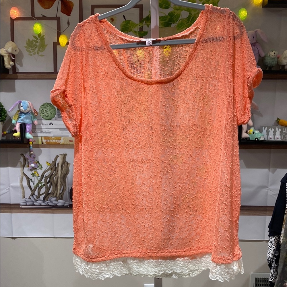 Extra Touch Orange Boxy Short Sleeve Blouse